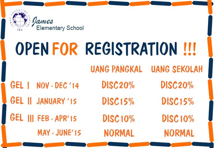 James Elementary School Membuka Pendaftaran Siswa Baru Tahun Ajaran 2015 - 2016